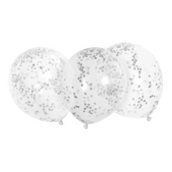 Westcoast Balloon 56408 Clear With Silver Confetti 12 Pre-Filled (6Ct)