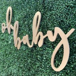 Alternative view of Westcoast Balloon Oh Baby Wood Sign Rental - Gold