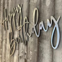 Alternative view of Westcoast Balloon Happy Birthday Wood Sign Rental - Silver