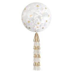 Westcoast Balloon Jumbo Confetti Balloon & Tassel Tail - White & Gold
